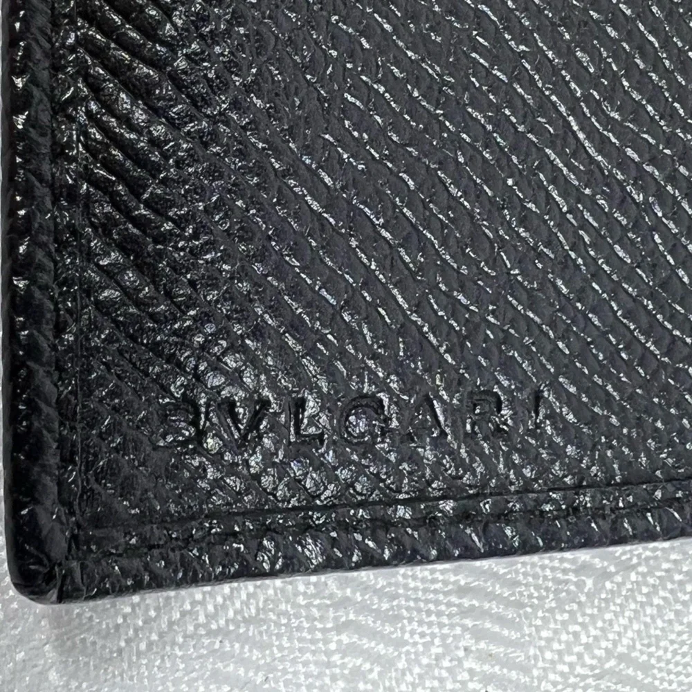 Bvlgari Grain Leather Continental Wallet Black Logo Snap